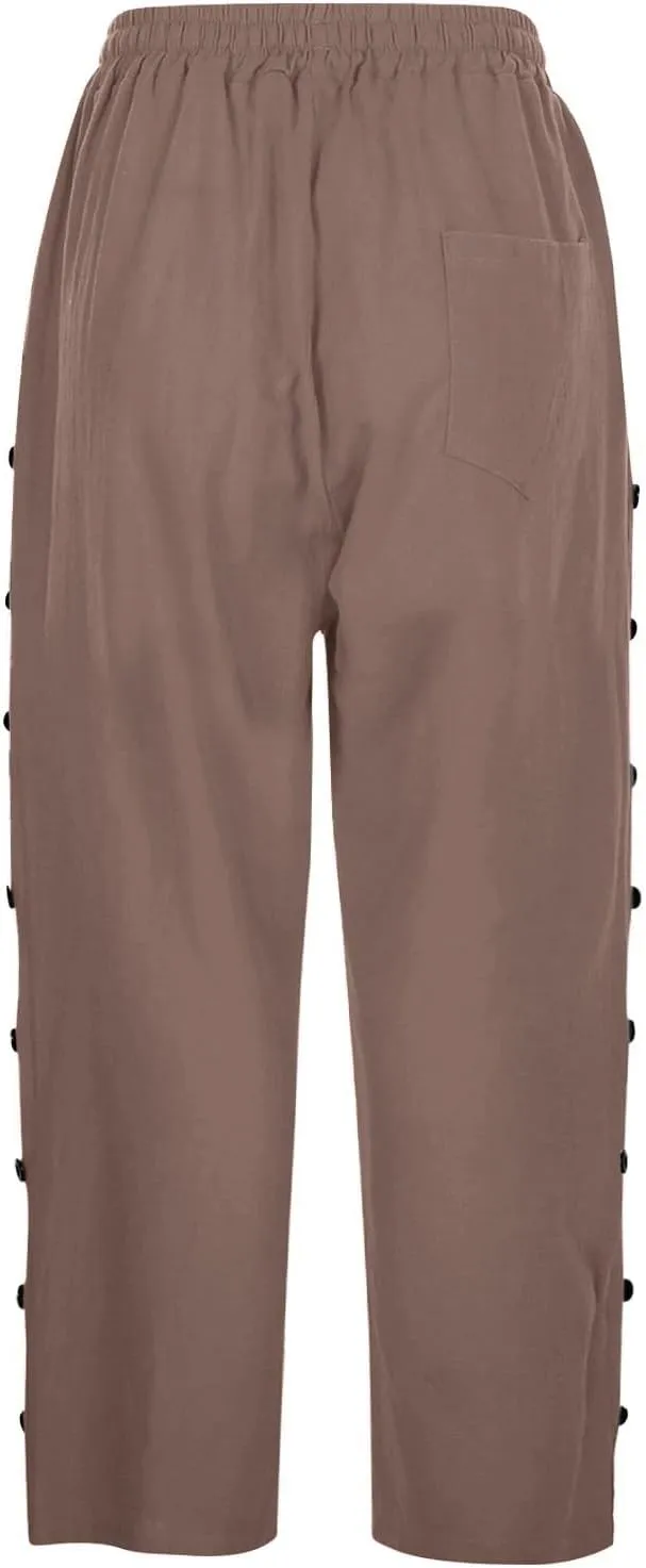 Womens Striped Linen Capri Pants High Waist Lightweight Shorts Summer 2025 Casual Ladies Pinstripe Trousers