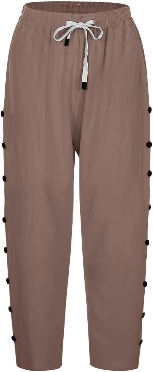 Womens Striped Linen Capri Pants High Waist Lightweight Shorts Summer 2025 Casual Ladies Pinstripe Trousers