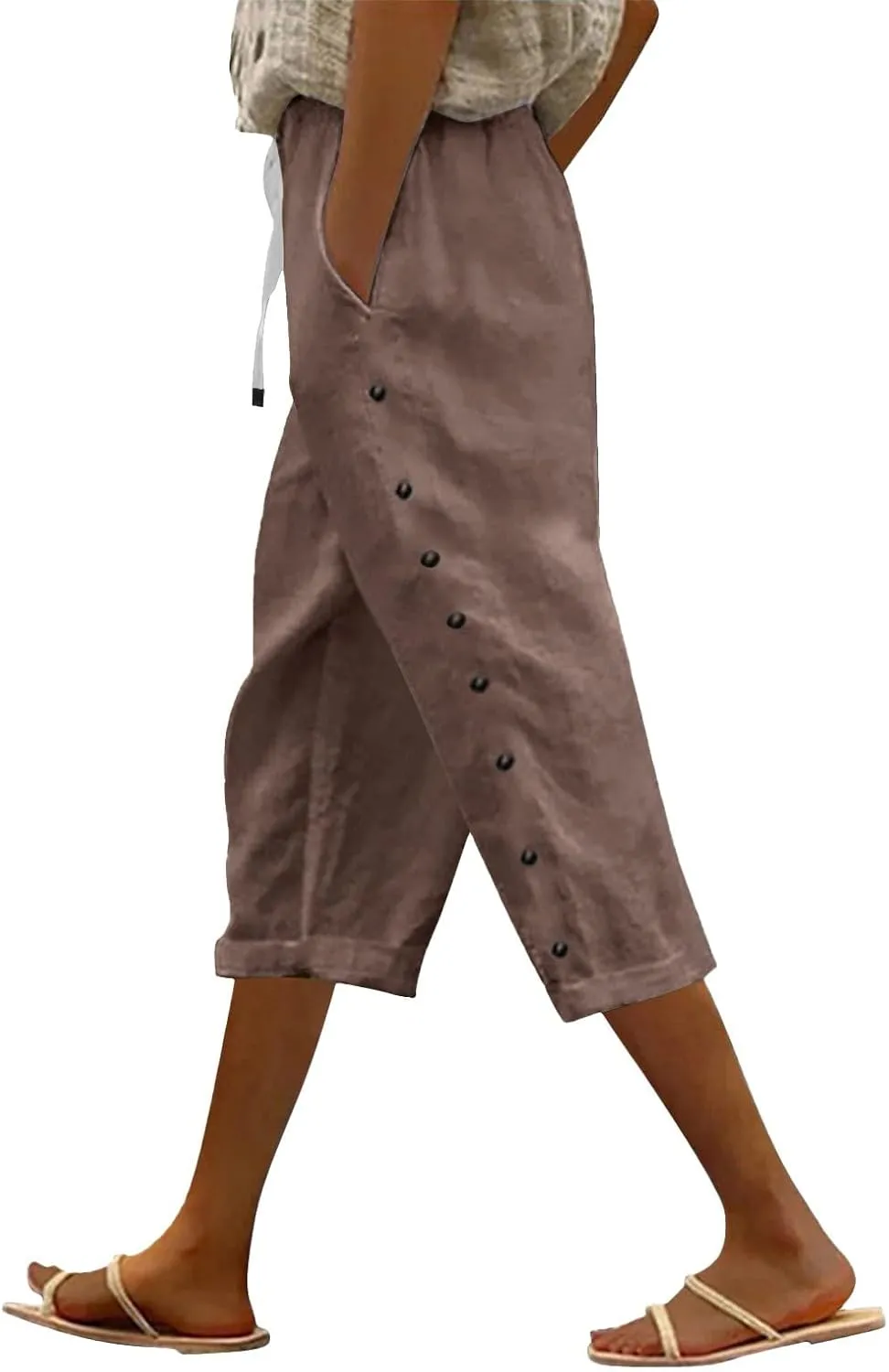 Womens Striped Linen Capri Pants High Waist Lightweight Shorts Summer 2025 Casual Ladies Pinstripe Trousers