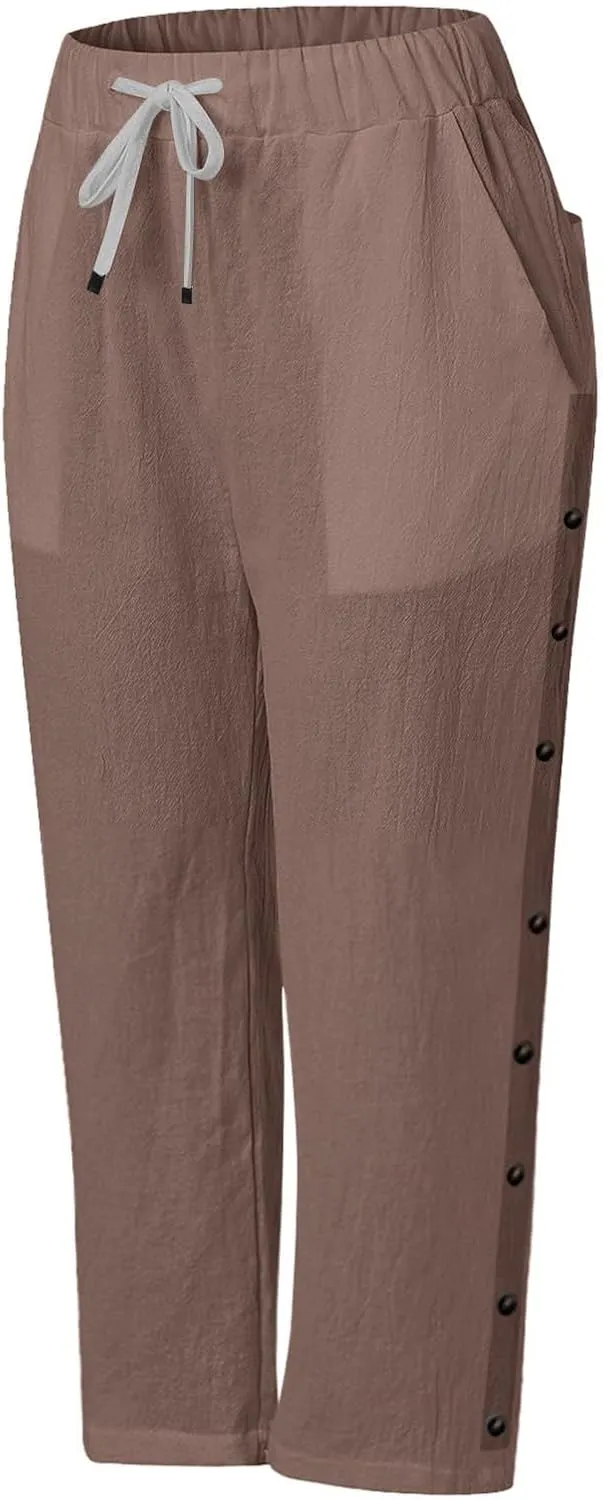 Womens Striped Linen Capri Pants High Waist Lightweight Shorts Summer 2025 Casual Ladies Pinstripe Trousers