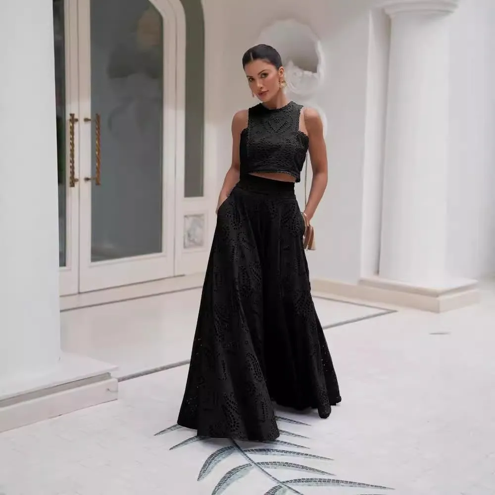 Women's Summer 2 Piece Outfits,Crop Tank Tops Long Skirt,Set Sleeveless Maxi Dress Nightclub Party Dress with Pocket Summer
