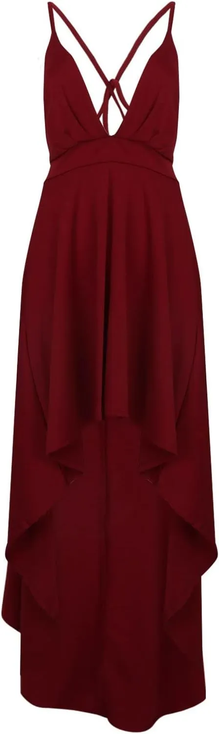 Women's Summer Casual Boho Long Dresses Spaghetti Strap Deep V Neck Flowy Sexy Backless Bandage Banquet Dresses