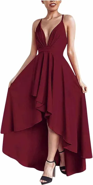 Women's Summer Casual Boho Long Dresses Spaghetti Strap Deep V Neck Flowy Sexy Backless Bandage Banquet Dresses