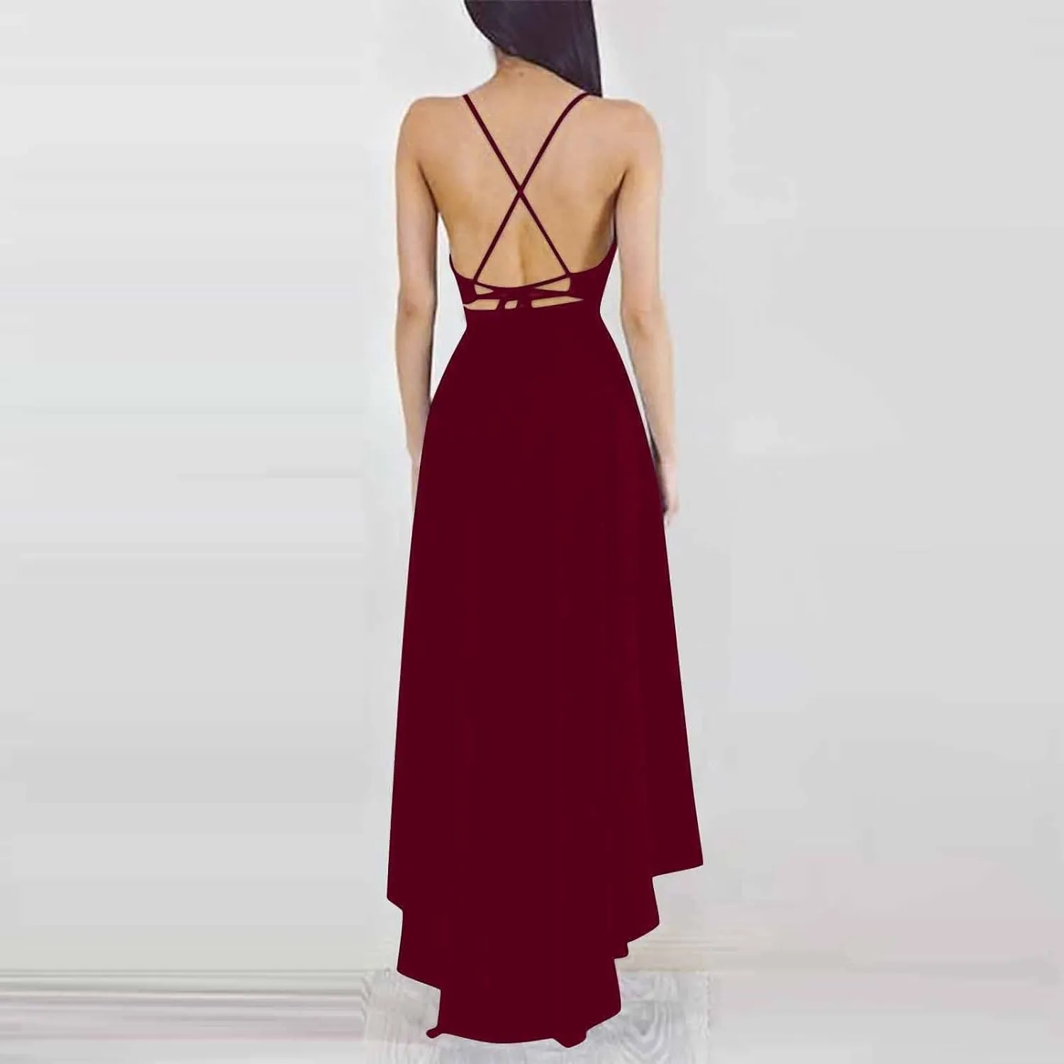 Women's Summer Casual Boho Long Dresses Spaghetti Strap Deep V Neck Flowy Sexy Backless Bandage Banquet Dresses