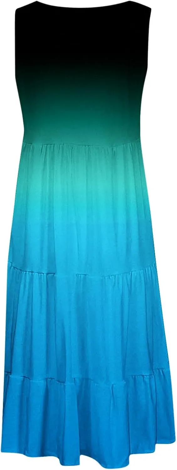 Womens Summer Dresses Sleeveless midi Dress Spaghetti Strap Sundress Ruffles Casual Loose Boho Floral T Shirt Dress
