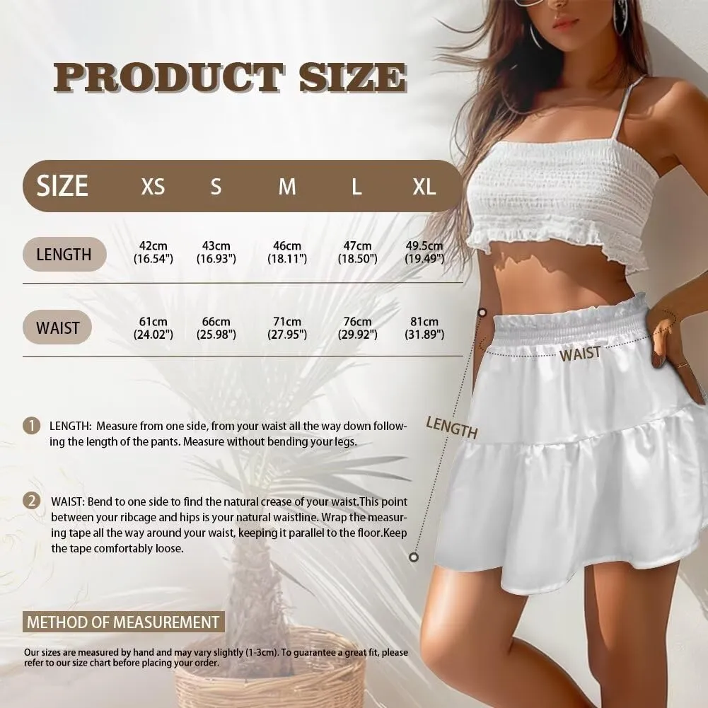 Women's Summer Flared Ruffle Skirt Mini Skirt Soft Stretchy High Waist A-Line Pleated Flowy Beach Swing Skirt XS-XL