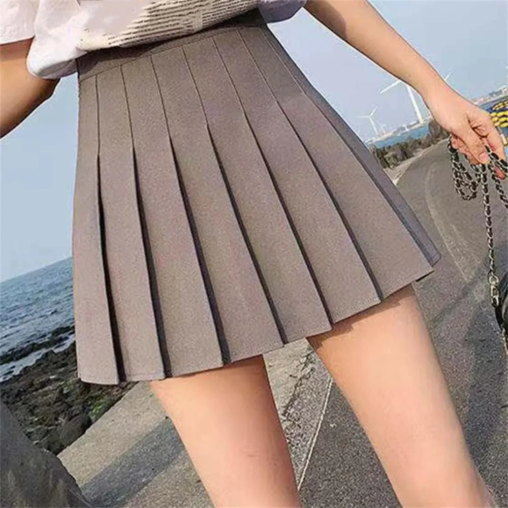 Women's Summer High Waist School Sexy Mini Skirt Short Pleated Solid Color Kawaii Skirt