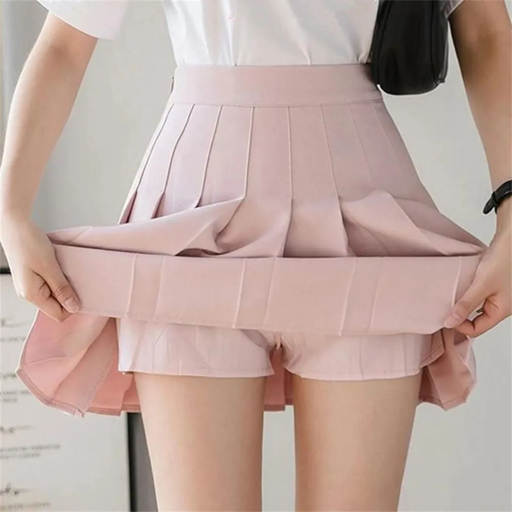 Women's Summer High Waist School Sexy Mini Skirt Short Pleated Solid Color Kawaii Skirt