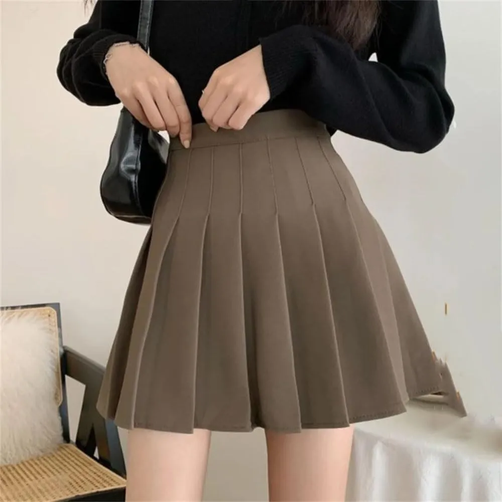 Women's Summer High Waist School Sexy Mini Skirt Short Pleated Solid Color Kawaii Skirt