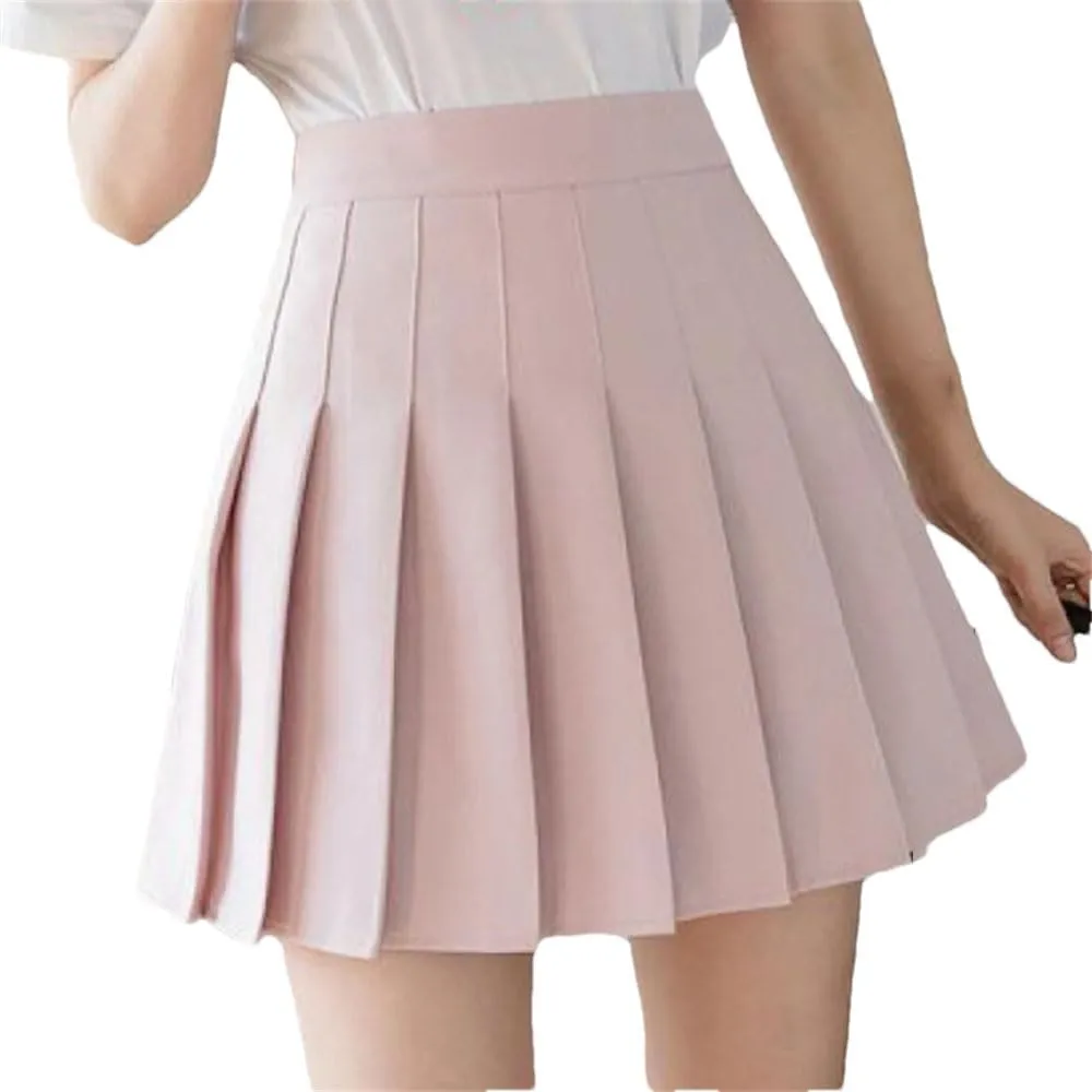 Women's Summer High Waist School Sexy Mini Skirt Short Pleated Solid Color Kawaii Skirt