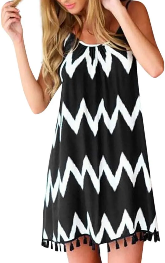 Women's Summer Sleeveless Knotted Boho Floral Print V-Neck Tank Dress Spaghetti Strap Beach Flowy Midi Sun Dresses