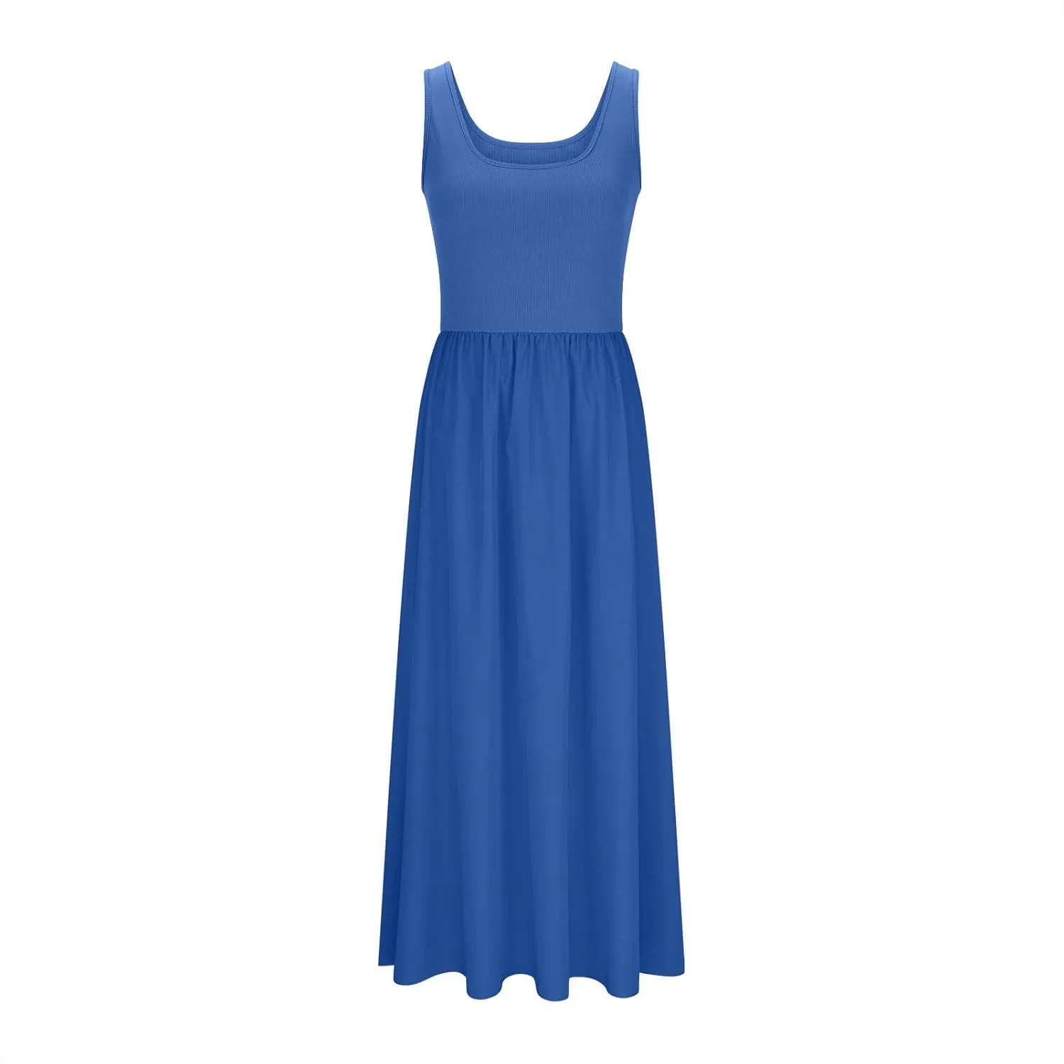 Women's Summer Sleeveless Tank Dress Casual A Line Scoop Neck Maxi Sundress Beach Flowy Pleated Wrap Long Dresses