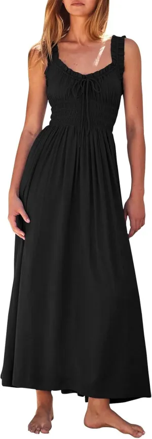 Women's Summer Split Thigh Spaghetti Strap Cami Midi Floral Dress Casual Elegant Bustier Corset Slit Long Dresses