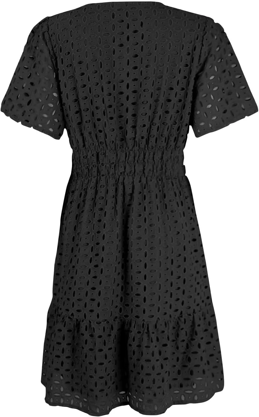 Women's Tie Shoulder Scallop Trim Mini Dress Eyelet V Neck A Line Casual Elegant Holiday Wedding Guest Party Dresses