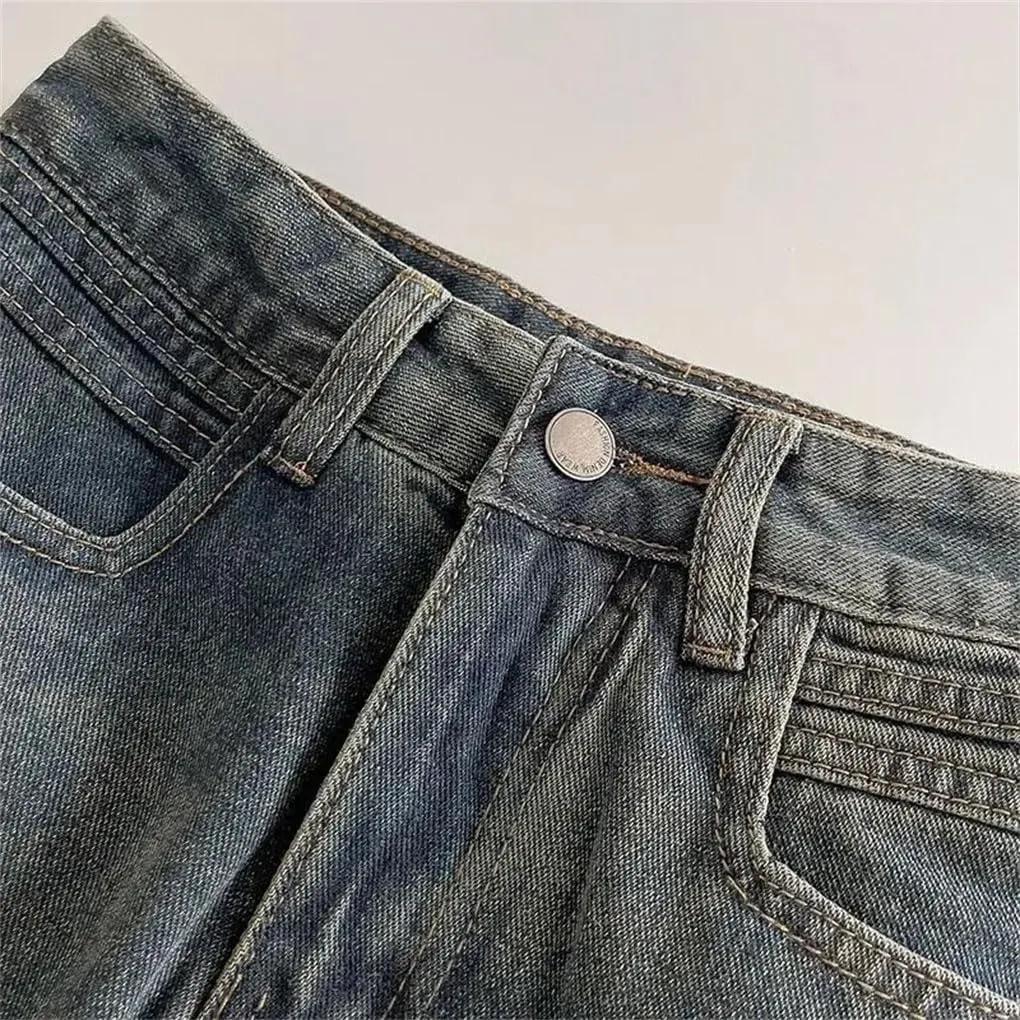 Women's Washed High Waisted Anti-Exposure Lined Short Skirt Fashion Solid Color Mini Denim Skirt