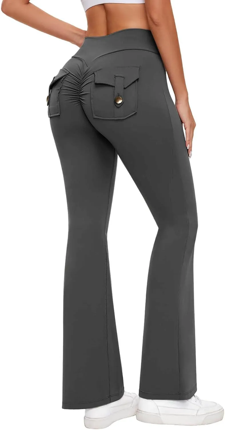 Women's Wide Leg Flare Pants High Waist Running Joggers Trendy Lounge Baggy Trousers with Pockets