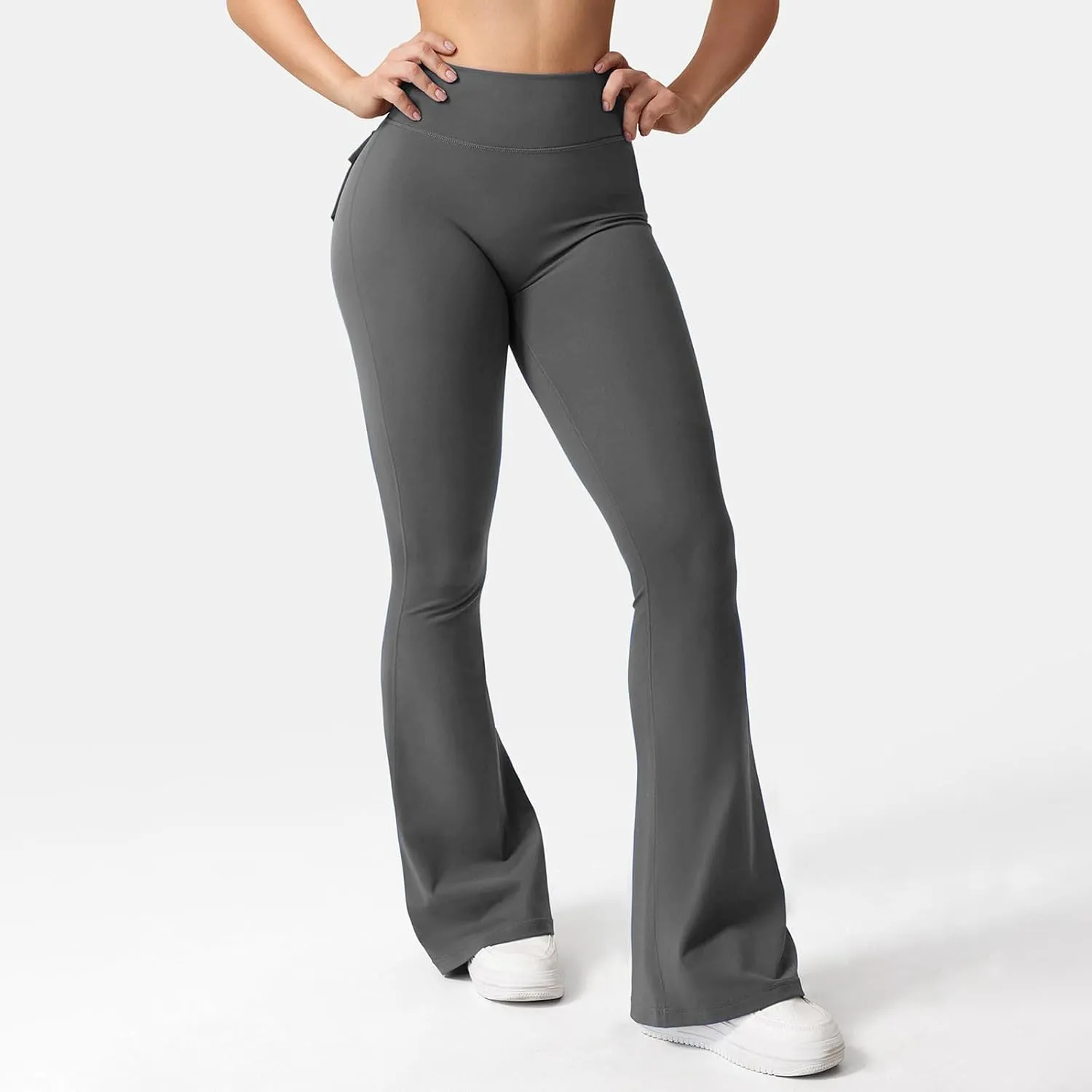 Women's Wide Leg Flare Pants High Waist Running Joggers Trendy Lounge Baggy Trousers with Pockets
