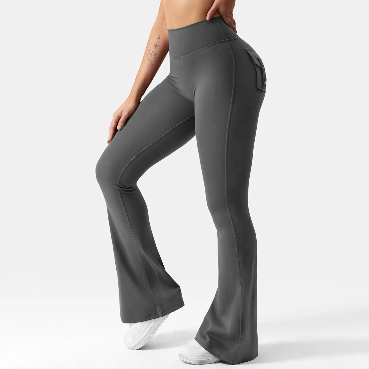 Women's Wide Leg Flare Pants High Waist Running Joggers Trendy Lounge Baggy Trousers with Pockets