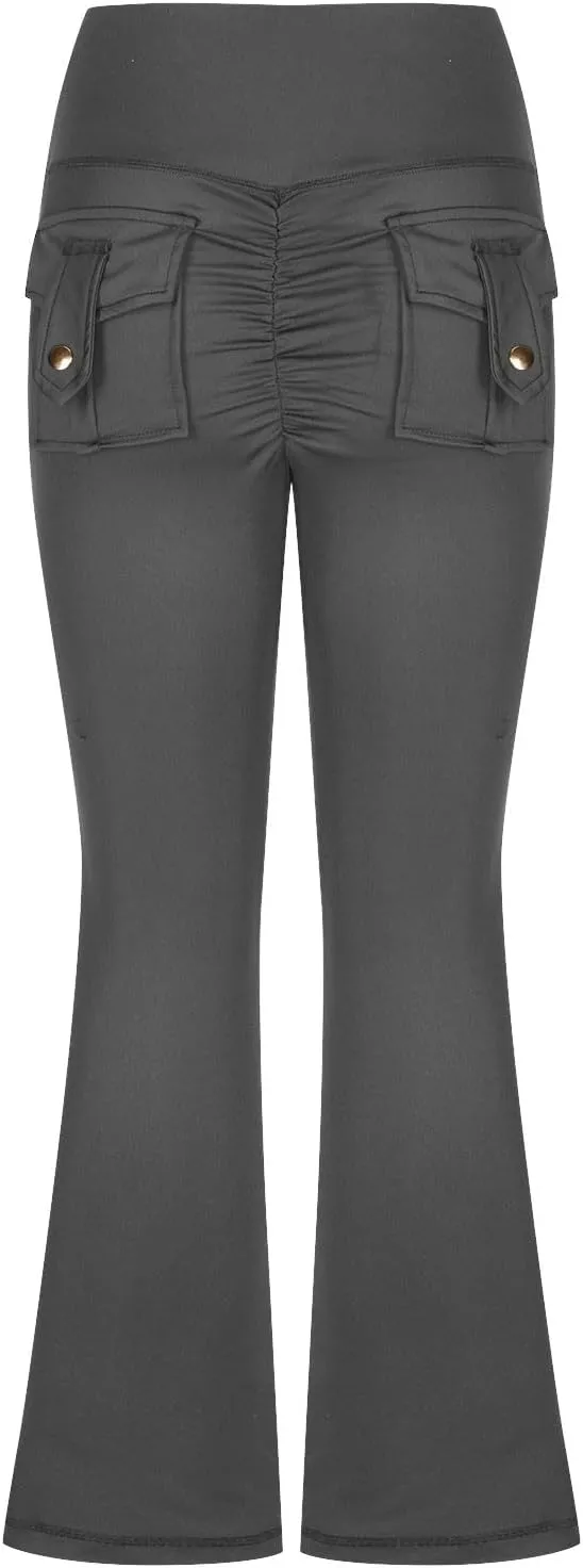 Women's Wide Leg Flare Pants High Waist Running Joggers Trendy Lounge Baggy Trousers with Pockets