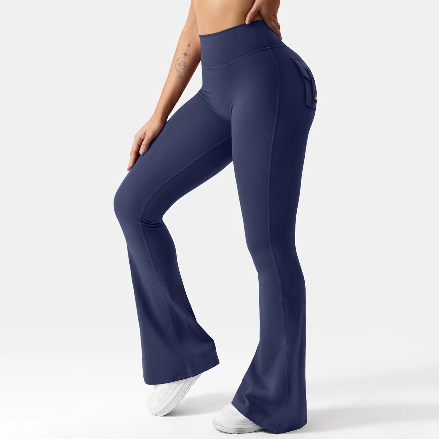 Women's Wide Leg Flare Pants High Waist Running Joggers Trendy Lounge Baggy Trousers with Pockets