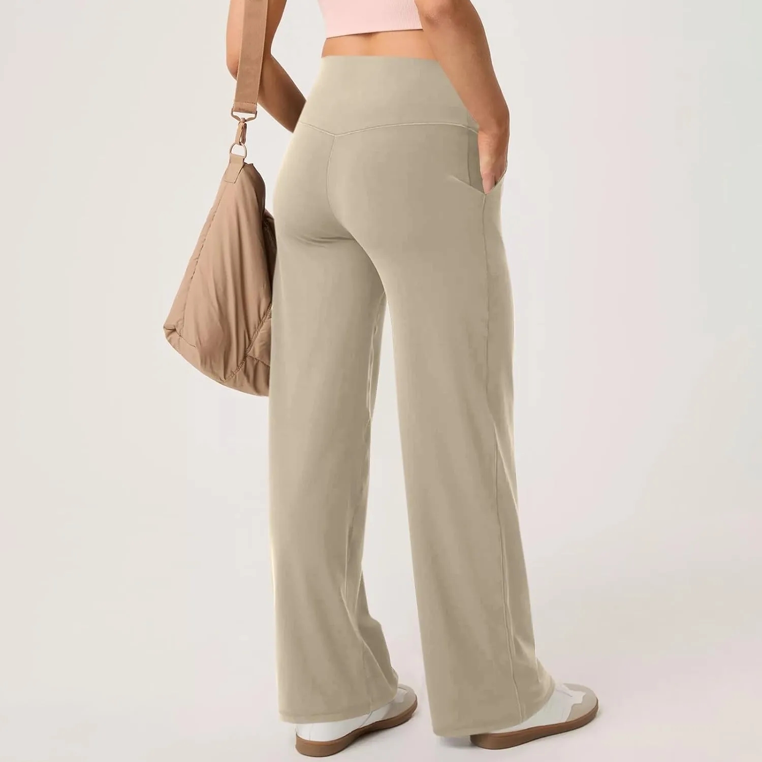 Women's Wide Leg Yoga Pants with Pockets High Waisted Tummy Control Stretch Athletic Workout Casual Flare Leggings