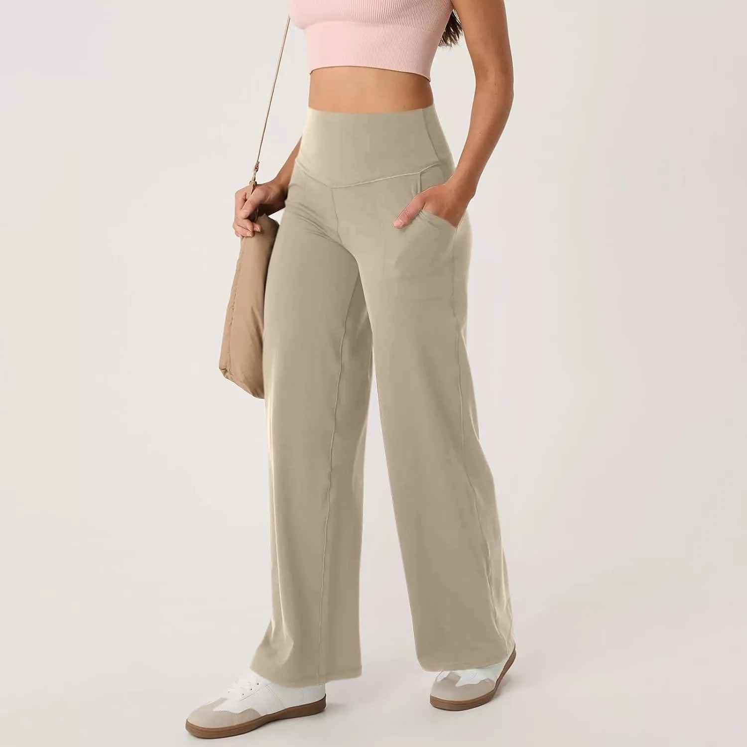 Women's Wide Leg Yoga Pants with Pockets High Waisted Tummy Control Stretch Athletic Workout Casual Flare Leggings