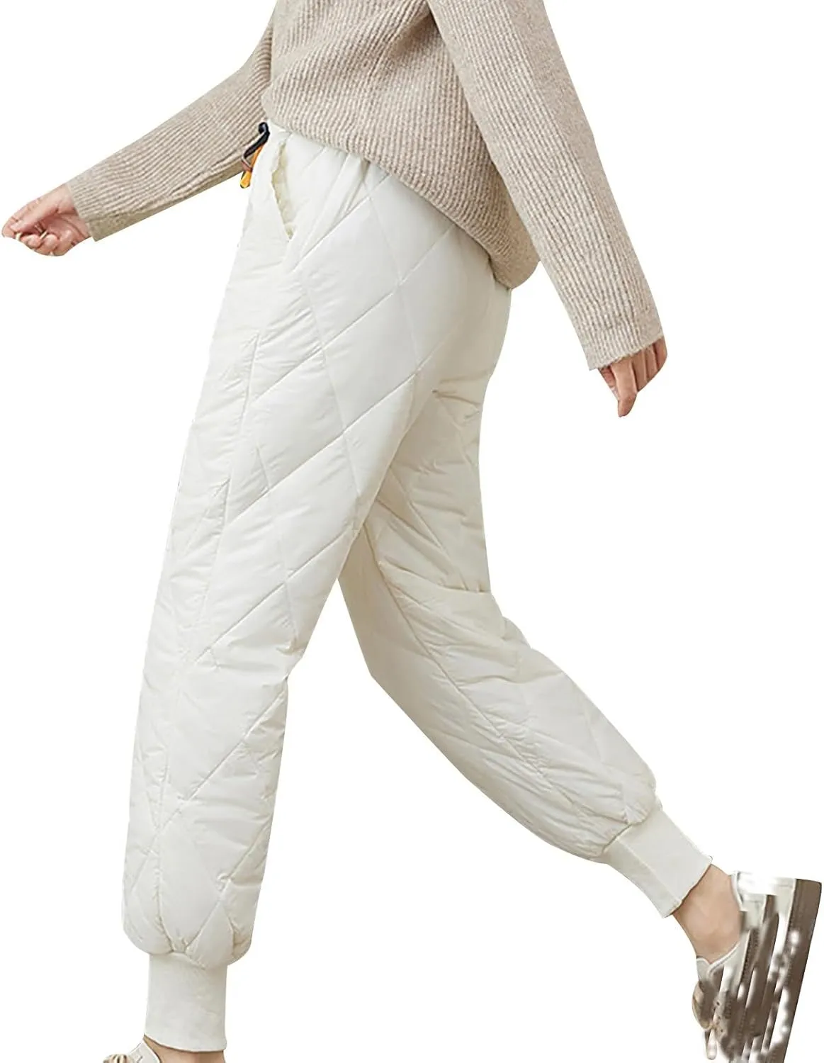 Womens Winter Warm Padded Down Cotton Pants Elastic High Waist Quilted Sweatpants Lightweight Snow Ski Trousers