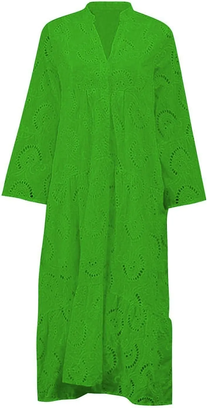 XOWRTE Summer Dresses for Women 2025,Plus Size Casual Cute Babydoll Dress,Tiered Ruffle Flowy Boho Beach Sundress Hollow Out