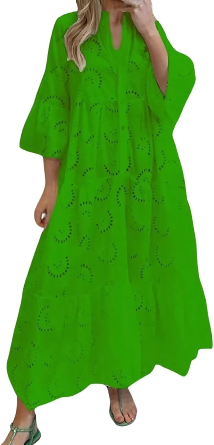 XOWRTE Summer Dresses for Women 2025,Plus Size Casual Cute Babydoll Dress,Tiered Ruffle Flowy Boho Beach Sundress Hollow Out