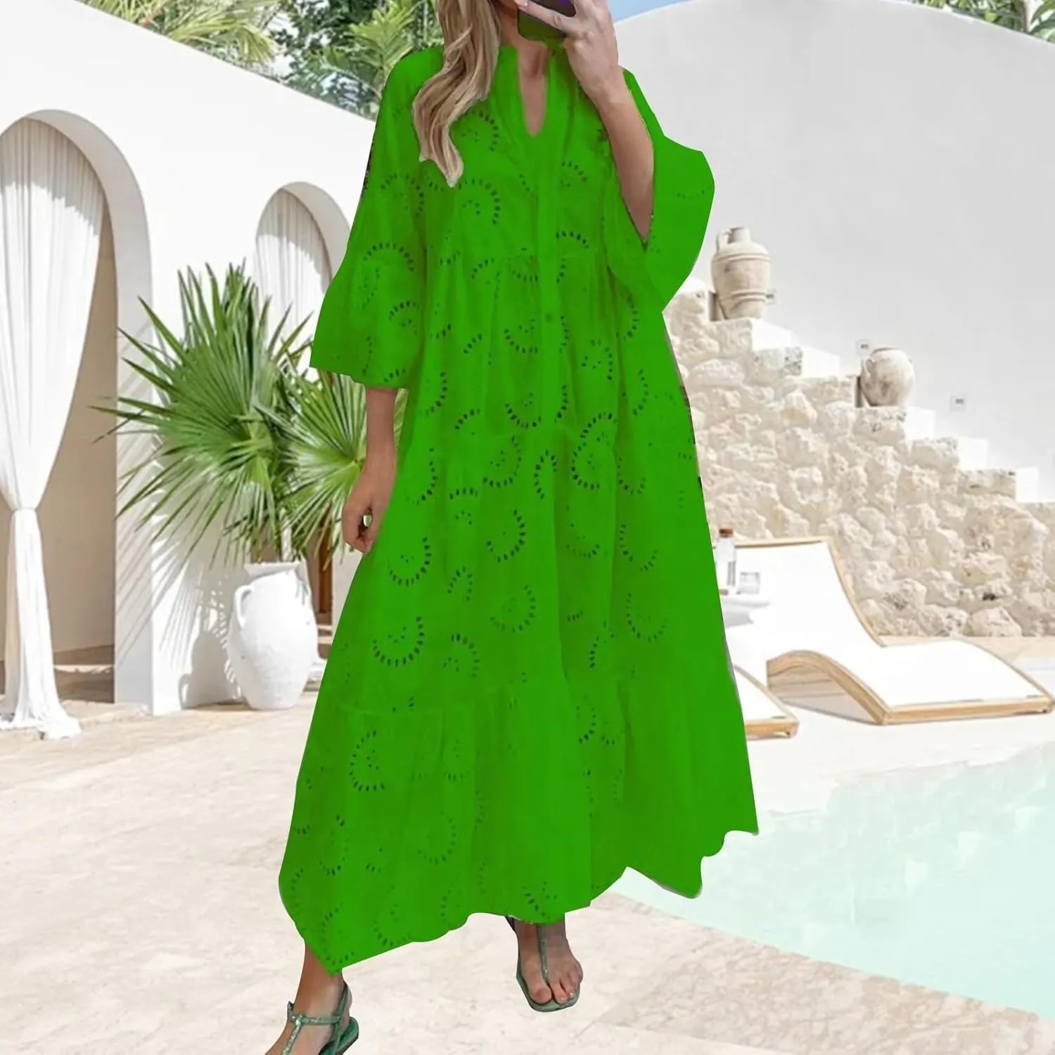 XOWRTE Summer Dresses for Women 2025,Plus Size Casual Cute Babydoll Dress,Tiered Ruffle Flowy Boho Beach Sundress Hollow Out