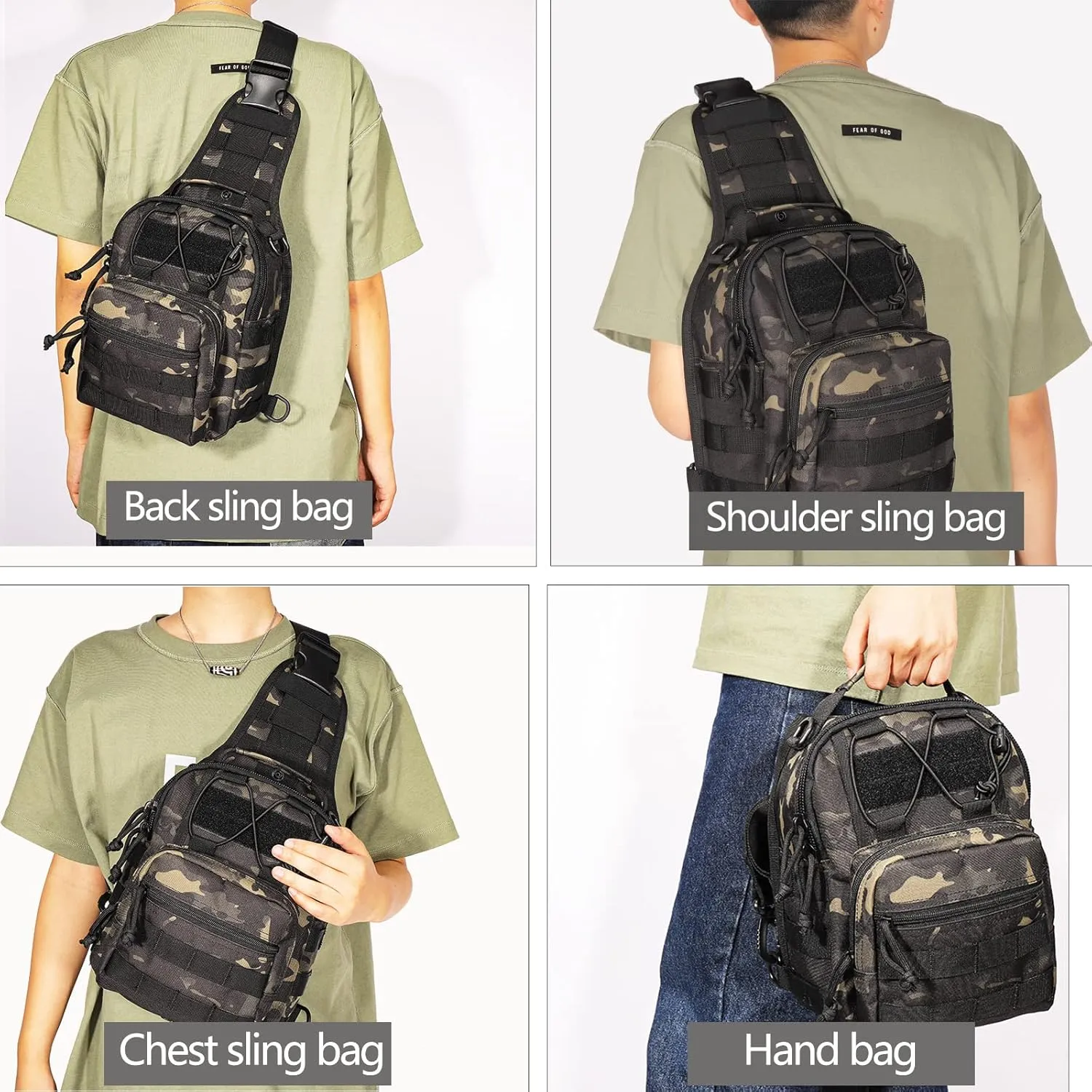 YAKEDA Tactical EDC Backpack Military Sling Backpack Shoulder Bag for Travel,Outdoor,Hiking, (Black CP) 10.24 * 8.27 * 4.33 inches