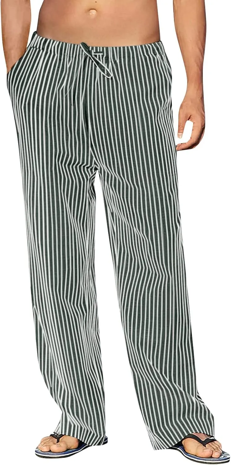 Ymosrh Men's Pants Casual Pants Striped Drawstring Loose Fit Pants Lounge, M-2XL