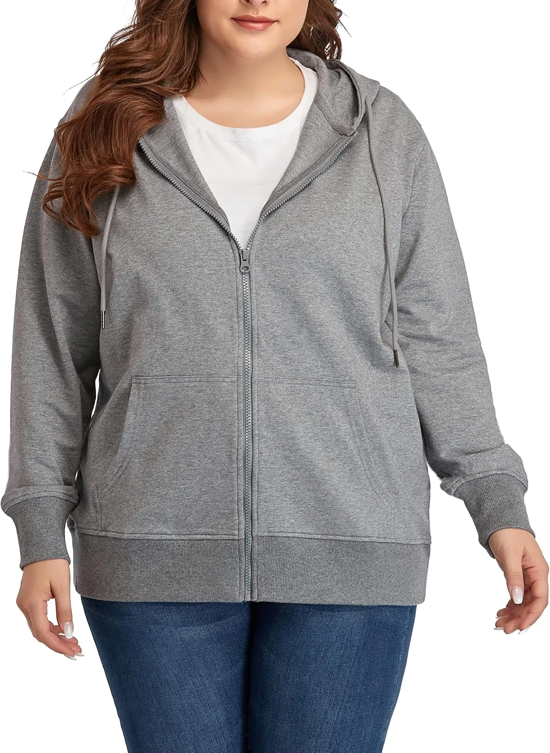 ZERDOCEAN Women's Plus Size Full Zip-Up Hoodie Jacket Cotton Sweatshirt