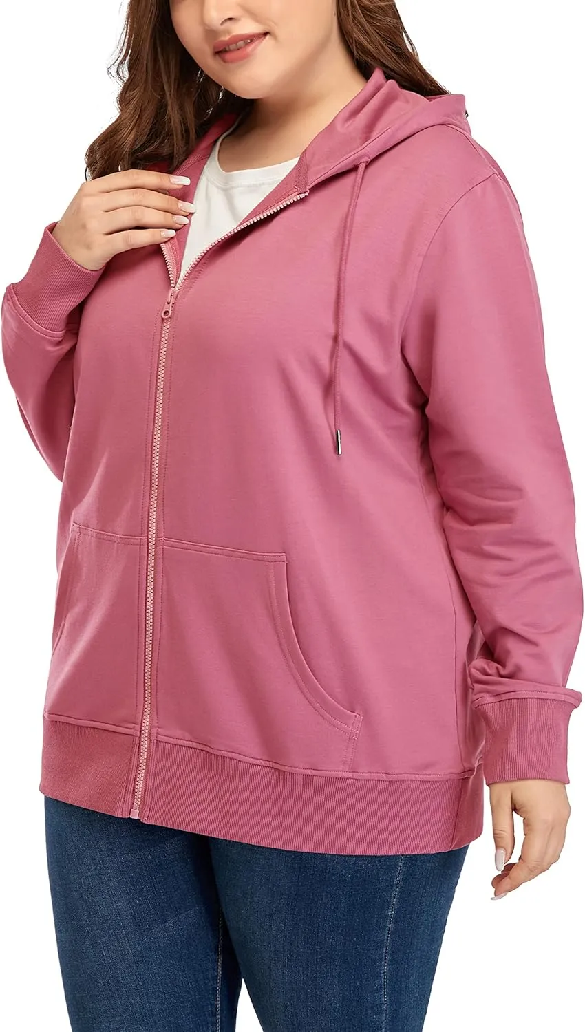 ZERDOCEAN Women's Plus Size Full Zip-Up Hoodie Jacket Cotton Sweatshirt