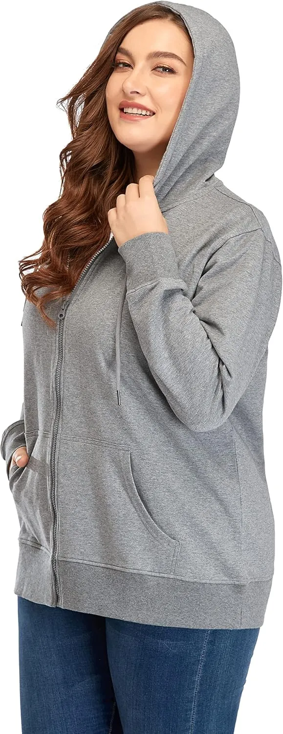 ZERDOCEAN Women's Plus Size Full Zip-Up Hoodie Jacket Cotton Sweatshirt