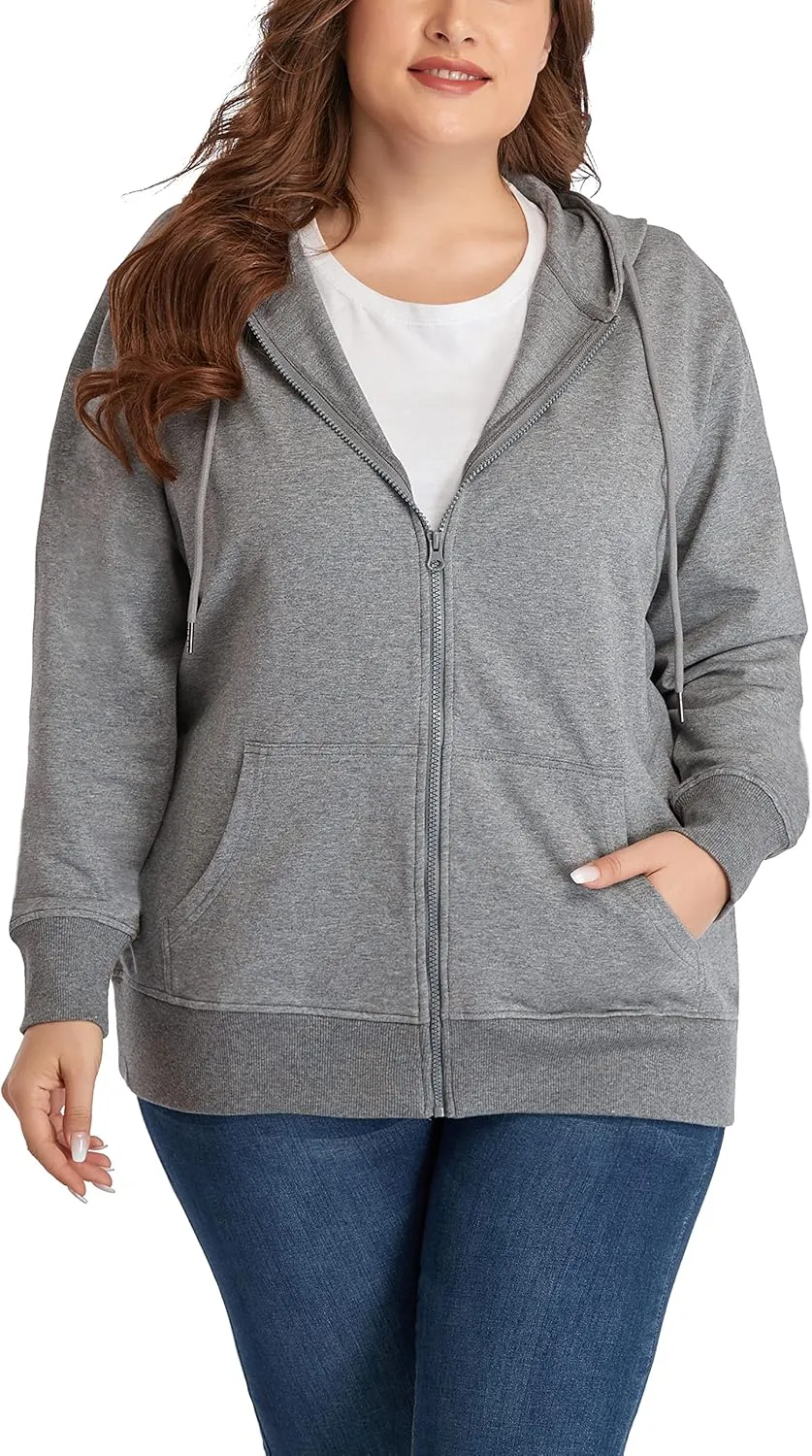 ZERDOCEAN Women's Plus Size Full Zip-Up Hoodie Jacket Cotton Sweatshirt