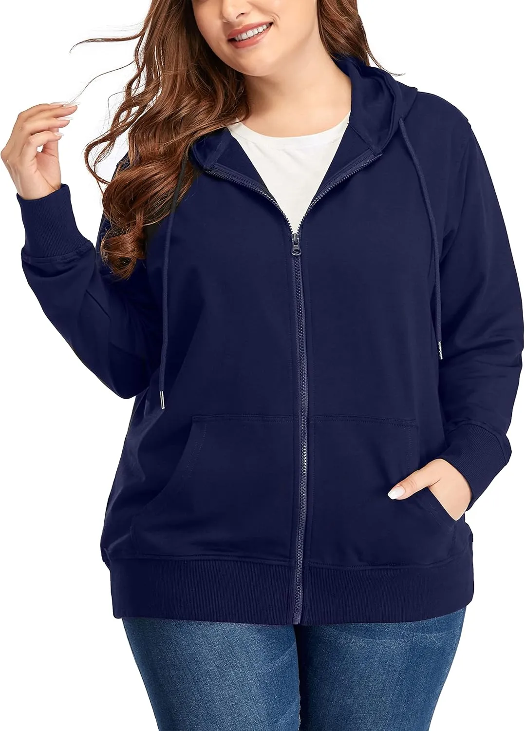 ZERDOCEAN Women's Plus Size Full Zip-Up Hoodie Jacket Cotton Sweatshirt