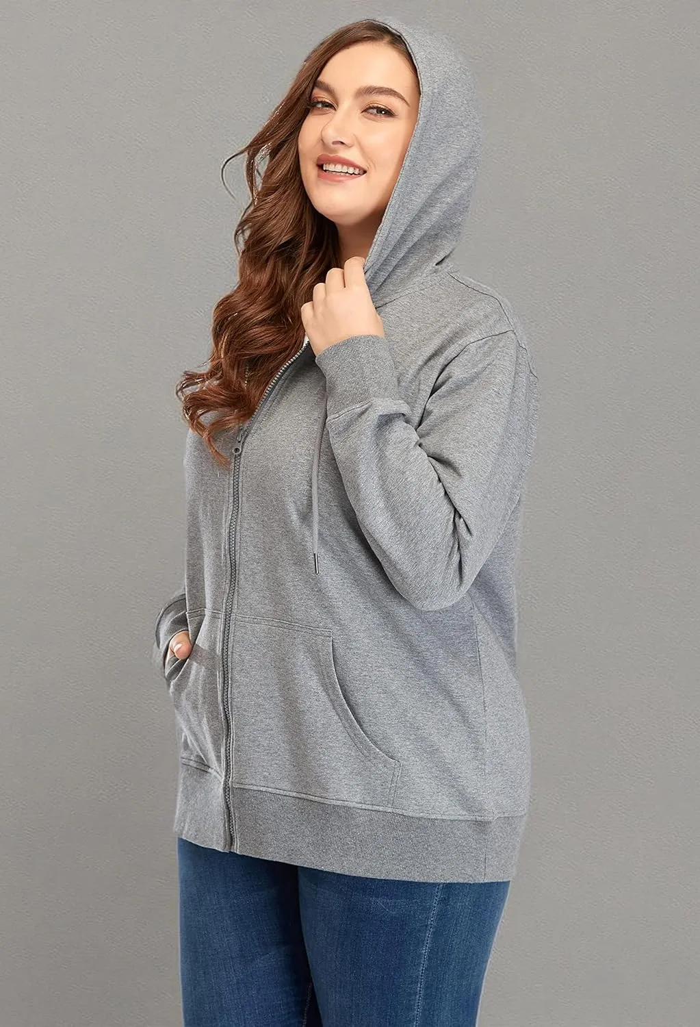 ZERDOCEAN Women's Plus Size Full Zip-Up Hoodie Jacket Cotton Sweatshirt
