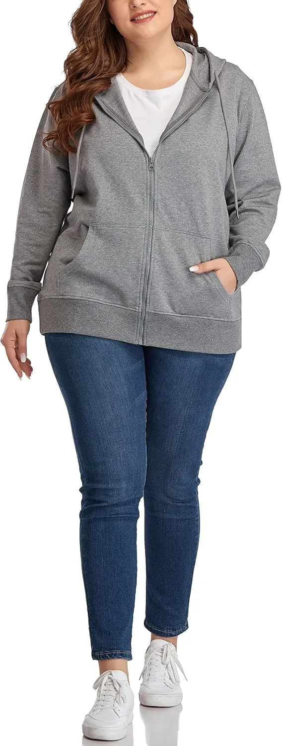 ZERDOCEAN Women's Plus Size Full Zip-Up Hoodie Jacket Cotton Sweatshirt