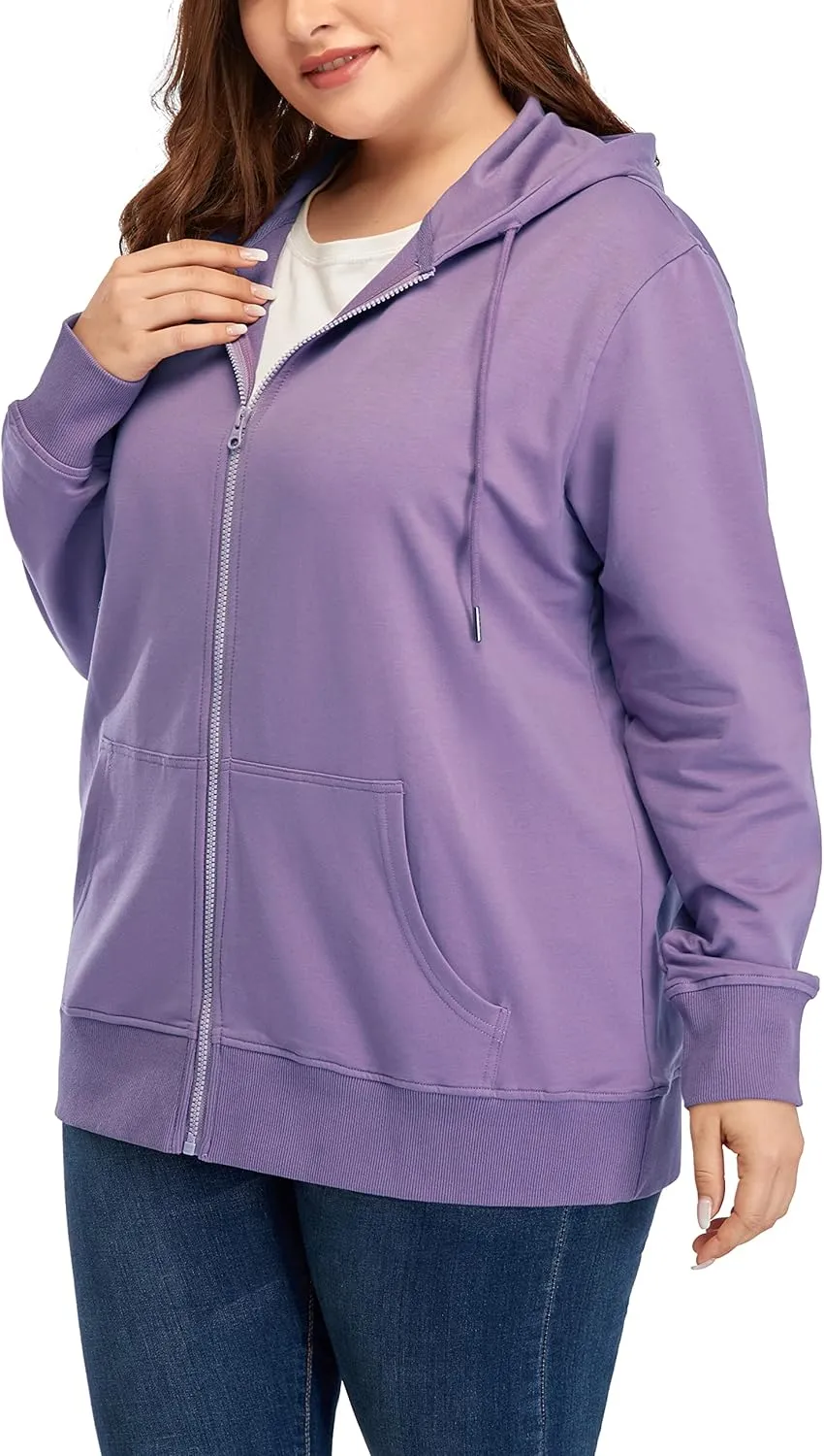 ZERDOCEAN Women's Plus Size Full Zip-Up Hoodie Jacket Cotton Sweatshirt