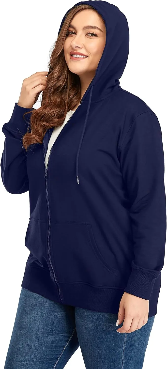 ZERDOCEAN Women's Plus Size Full Zip-Up Hoodie Jacket Cotton Sweatshirt