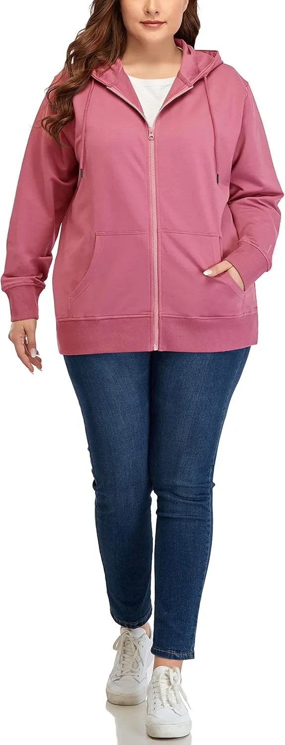 ZERDOCEAN Women's Plus Size Full Zip-Up Hoodie Jacket Cotton Sweatshirt