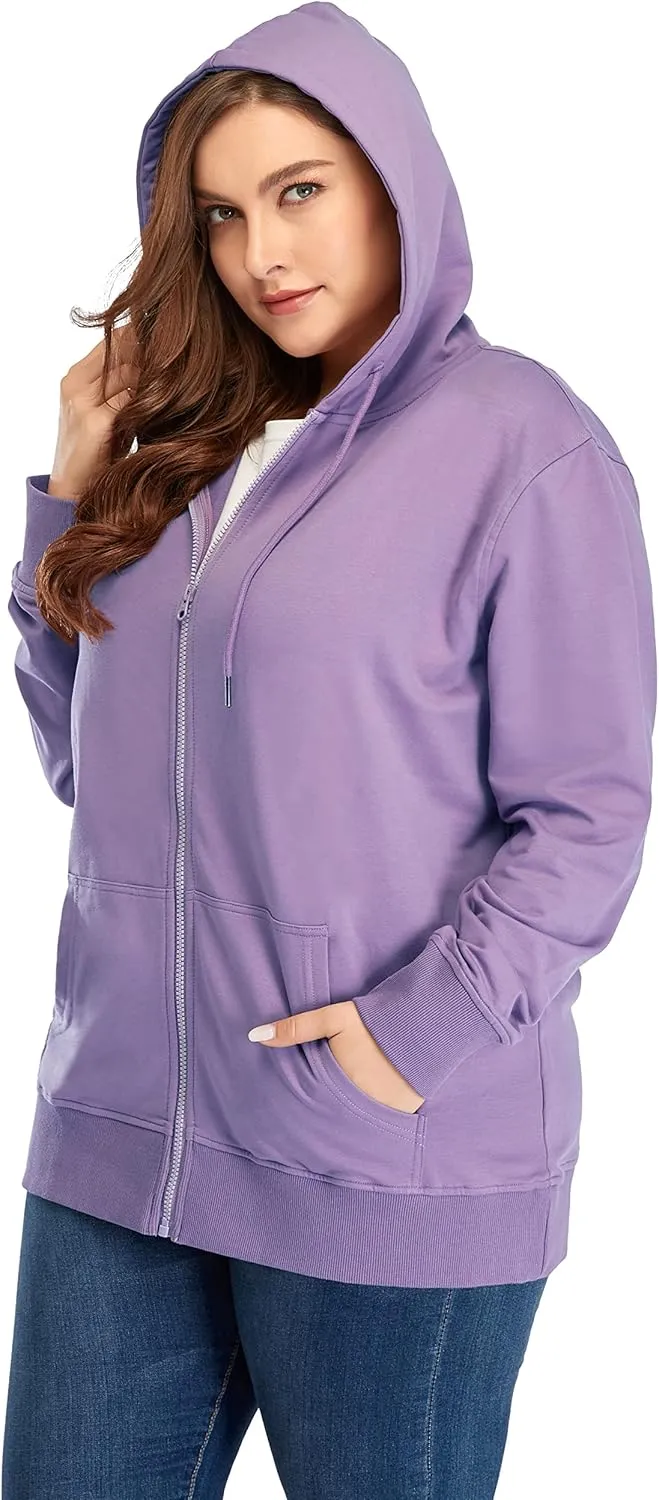 ZERDOCEAN Women's Plus Size Full Zip-Up Hoodie Jacket Cotton Sweatshirt