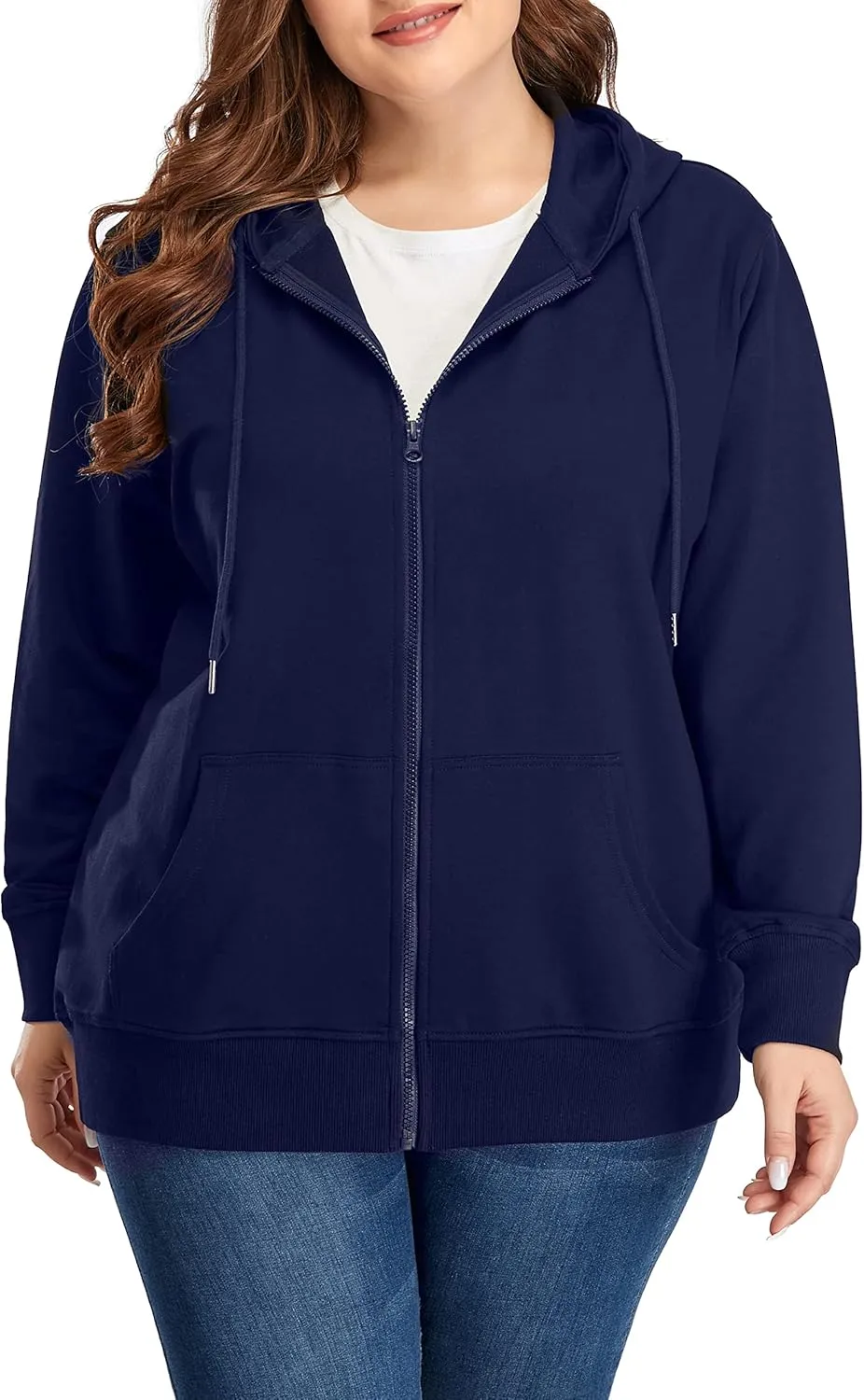 ZERDOCEAN Women's Plus Size Full Zip-Up Hoodie Jacket Cotton Sweatshirt