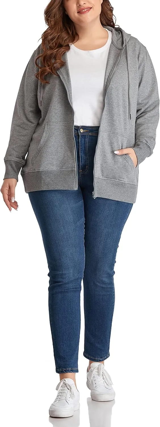 ZERDOCEAN Women's Plus Size Full Zip-Up Hoodie Jacket Cotton Sweatshirt