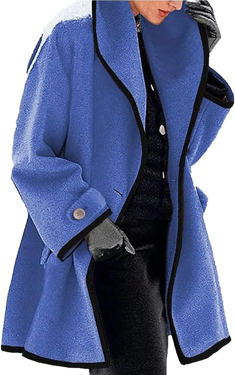 ZOCAVIA Women's Hooded Trench Coat Trendy Loose Lapel Single Button Mid PeaCoat with Pockets Winter Vintage Hooded Jacket