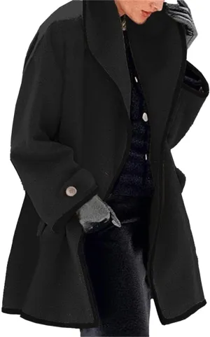 ZOCAVIA Women's Hooded Trench Coat Trendy Loose Lapel Single Button Mid PeaCoat with Pockets Winter Vintage Hooded Jacket