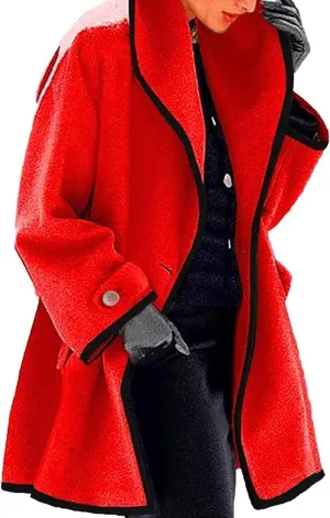 ZOCAVIA Women's Hooded Trench Coat Trendy Loose Lapel Single Button Mid PeaCoat with Pockets Winter Vintage Hooded Jacket