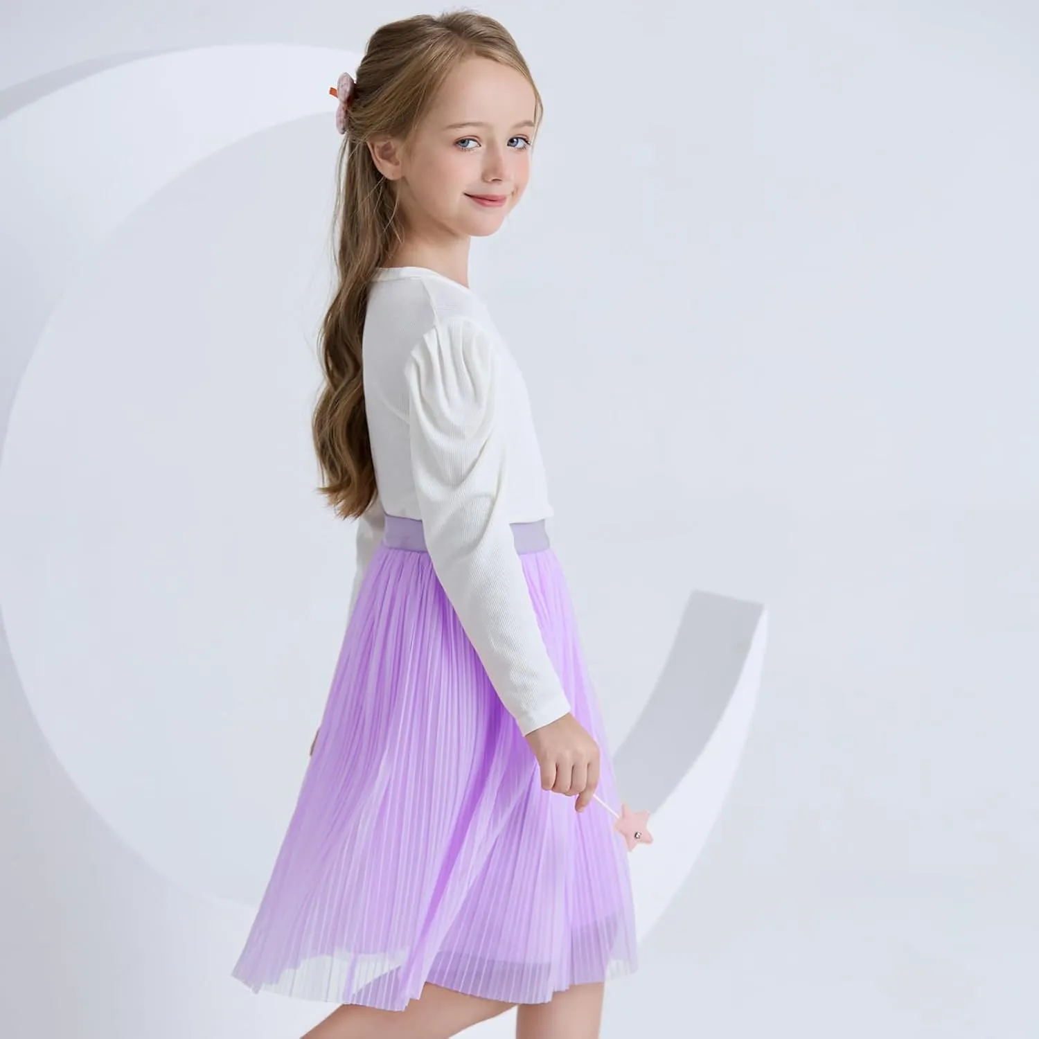 ZUNW Girls Mesh Pleated Skirt Elastic High Waist A-Line Swing Tulle Midi Skirt for Girl 6-14 Years
