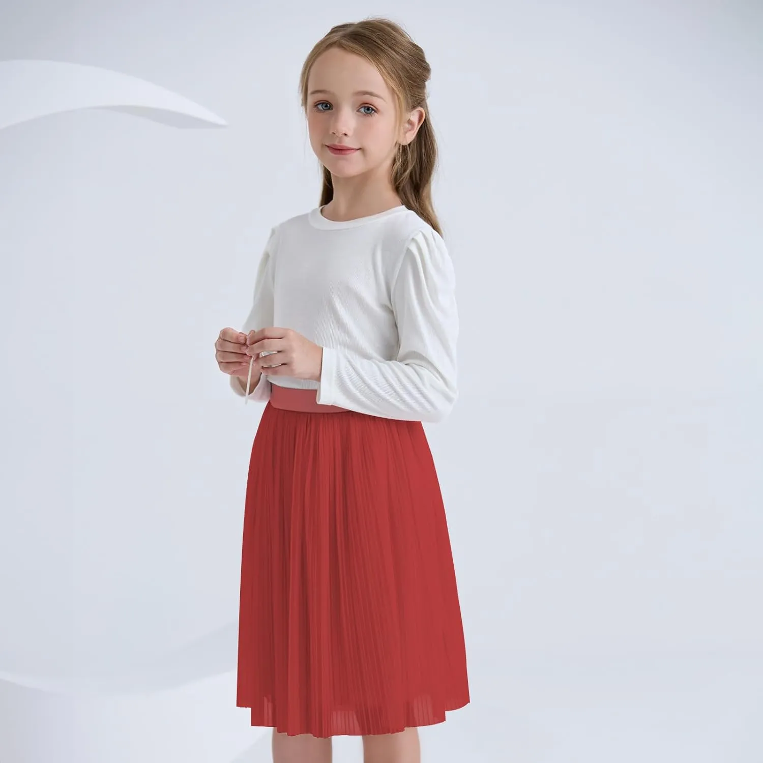 ZUNW Girls Mesh Pleated Skirt Elastic High Waist A-Line Swing Tulle Midi Skirt for Girl 6-14 Years